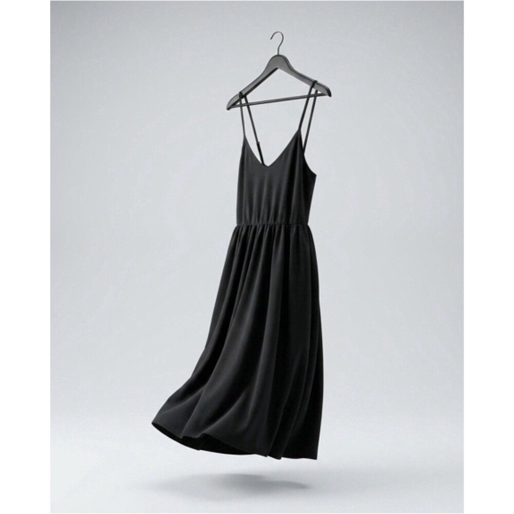 Finjani Plus Size Black Spaghetti Strap‎ Midi Dress Lagenlook Boho Size 3XL